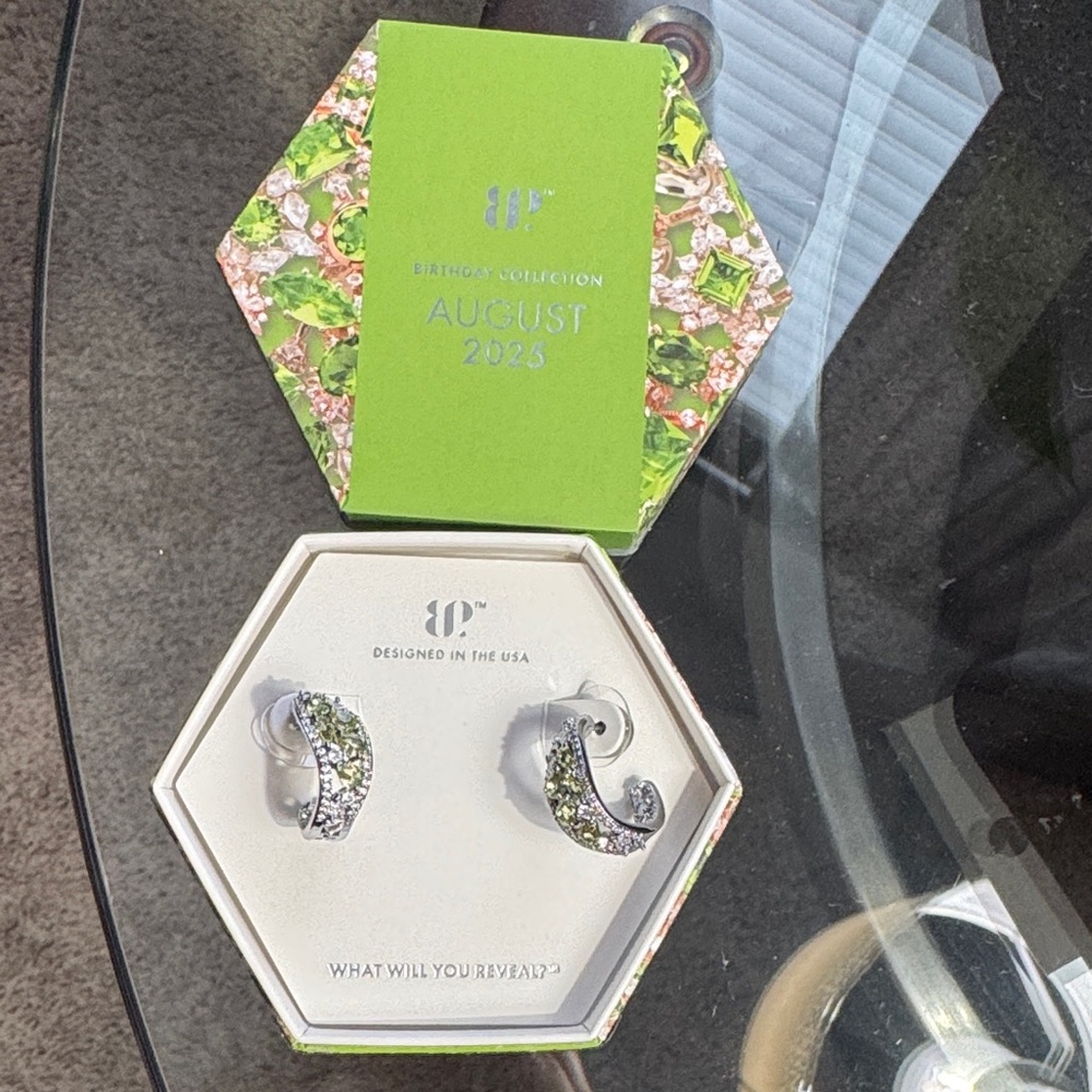 BP Silver and Green Curved Earrings